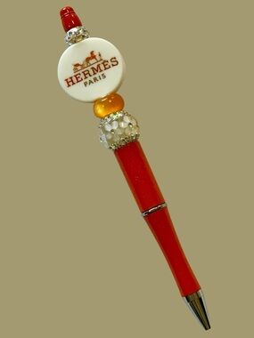 Orange Beaded Fashion Ballpoint Pen Handmade